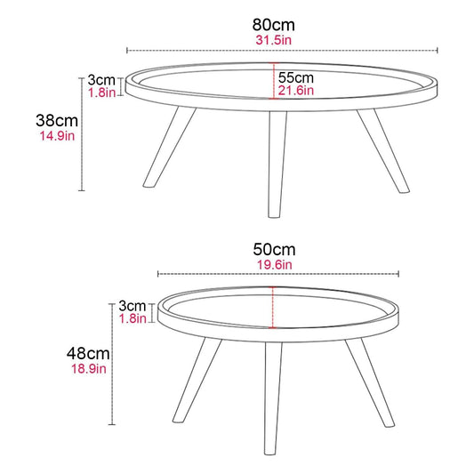 Juego de mesa de centro ovalada 80+50cm Chic Home