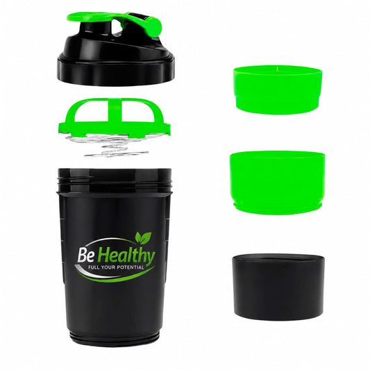 Vaso Shaker de Proteína 3 en 1  de 550 ml con Compartimientos Be Healthy
