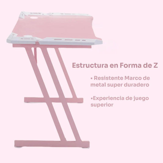 Escritorio Gamer Rosa Con Iluminación Rgb 120cm Videojuego Chic Home