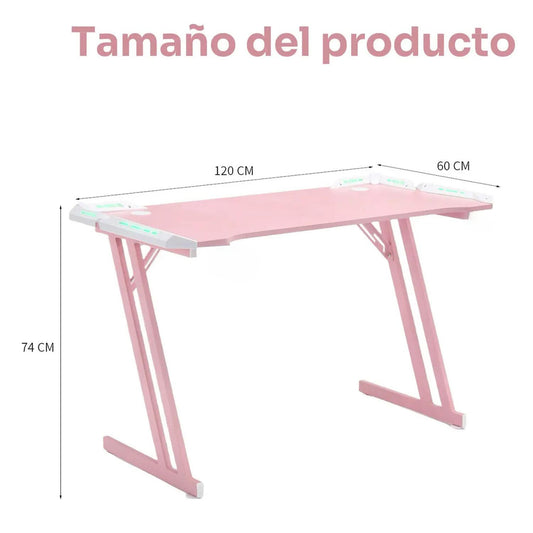 Escritorio Gamer Rosa Con Iluminación Rgb 120cm Videojuego Chic Home