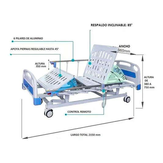 Catre Clínico Eléctrico 4 Posiciones Modelo Hospitalario + Colchón
